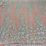 1 Yard Beaded and Corded Bridal Lace Fabric Embroidered on Polyester Net Mesh 51 inch Width