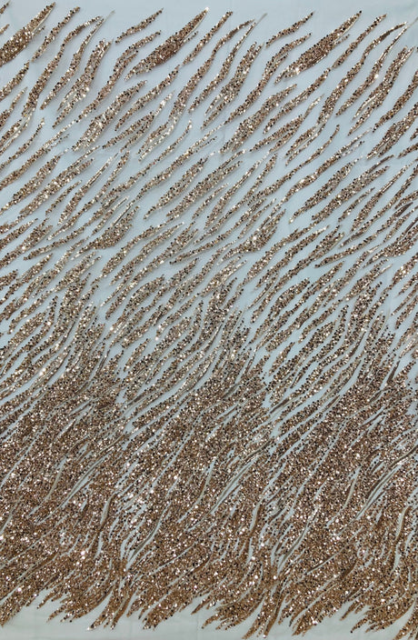Beaded Sequined Lace Fabric on Polyester Net Mesh 53"