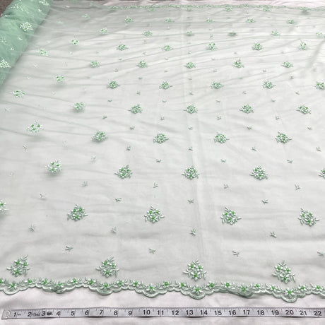 1 Yard - Beaded Lace Fabric Embroidered on 100% Polyester Net Mesh - Ivory - 54" Wide