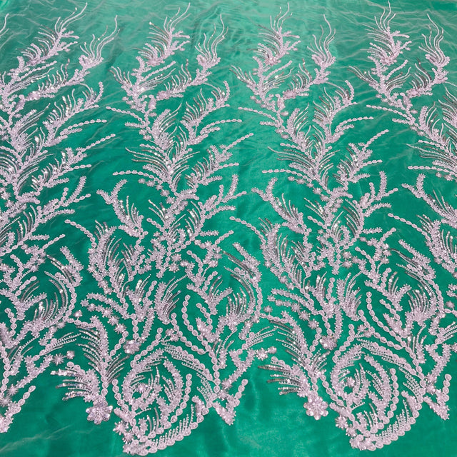 Beaded Lace Fabric on Polyester Net Mesh