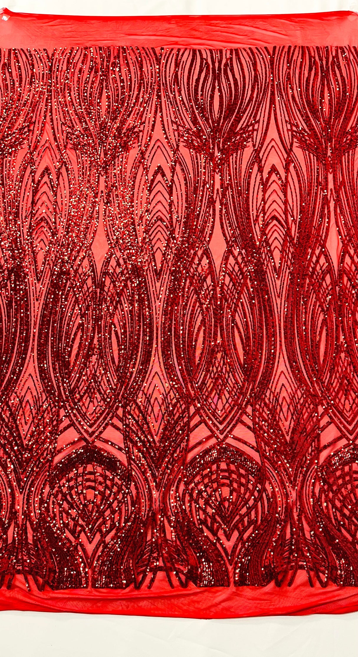 Feather Damask Shiny Sequin Design 4 Way Stretch Mesh Fabric - Iridescent Sequin Embroidered Mesh, 48-50" Width, 36" Length (1 Yard)
