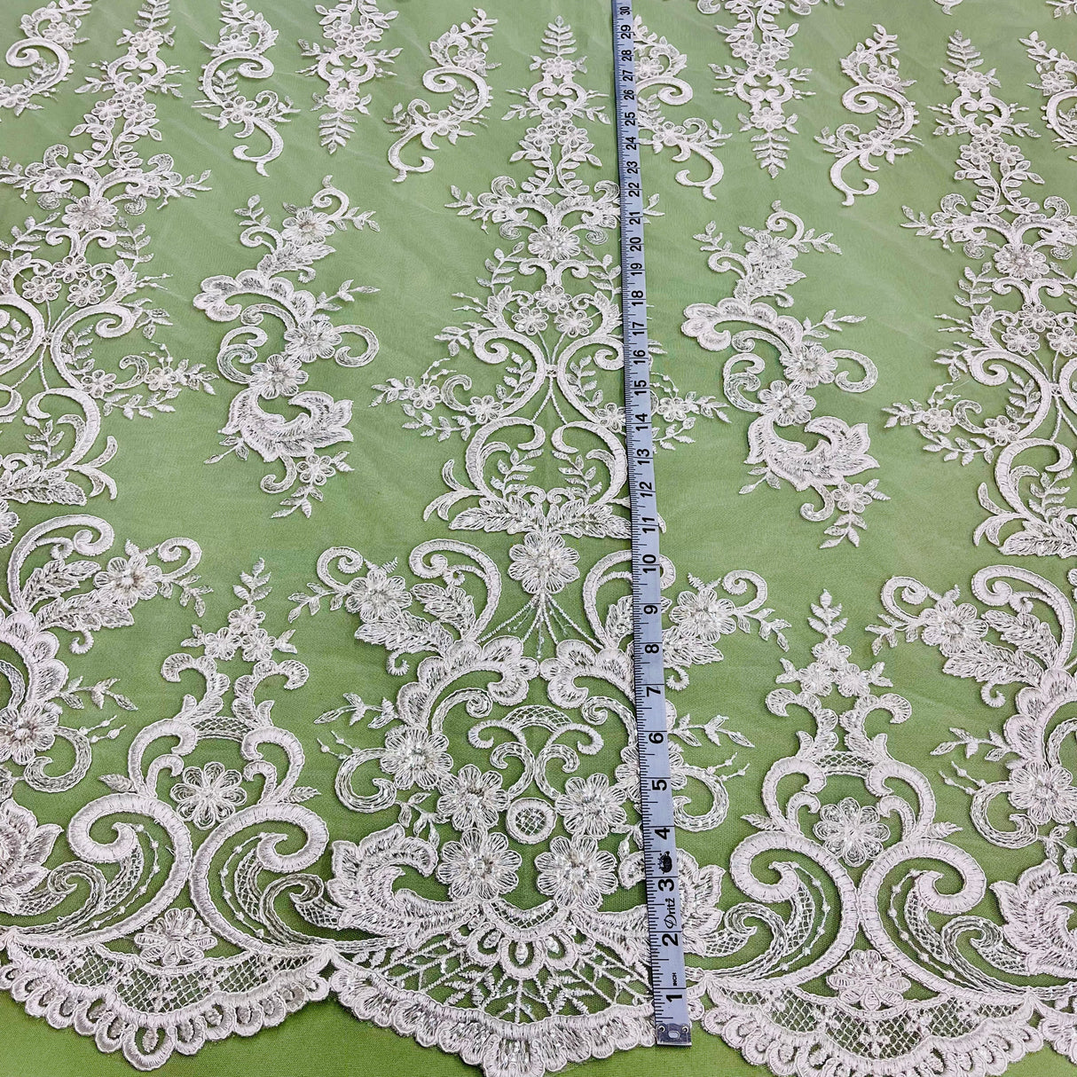 Ethereal Elegance Beaded Corded Bridal Embroidered Lace Polyester Fabric - White, Gold, Ivory, Silver, Rose Gold, 54" Width (1 Yard)