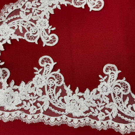 Beaded Corded Lace Trimming 100 Percent Polyester Net Mesh Fabric - Gold, Ivory, White, Silver, 6" Width (1 Yard)