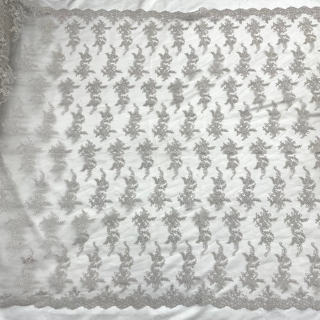 Corded Bridal Lace Fabric - Embroidered Polyester Net Mesh, Approximately 54" Width (1 Yard)