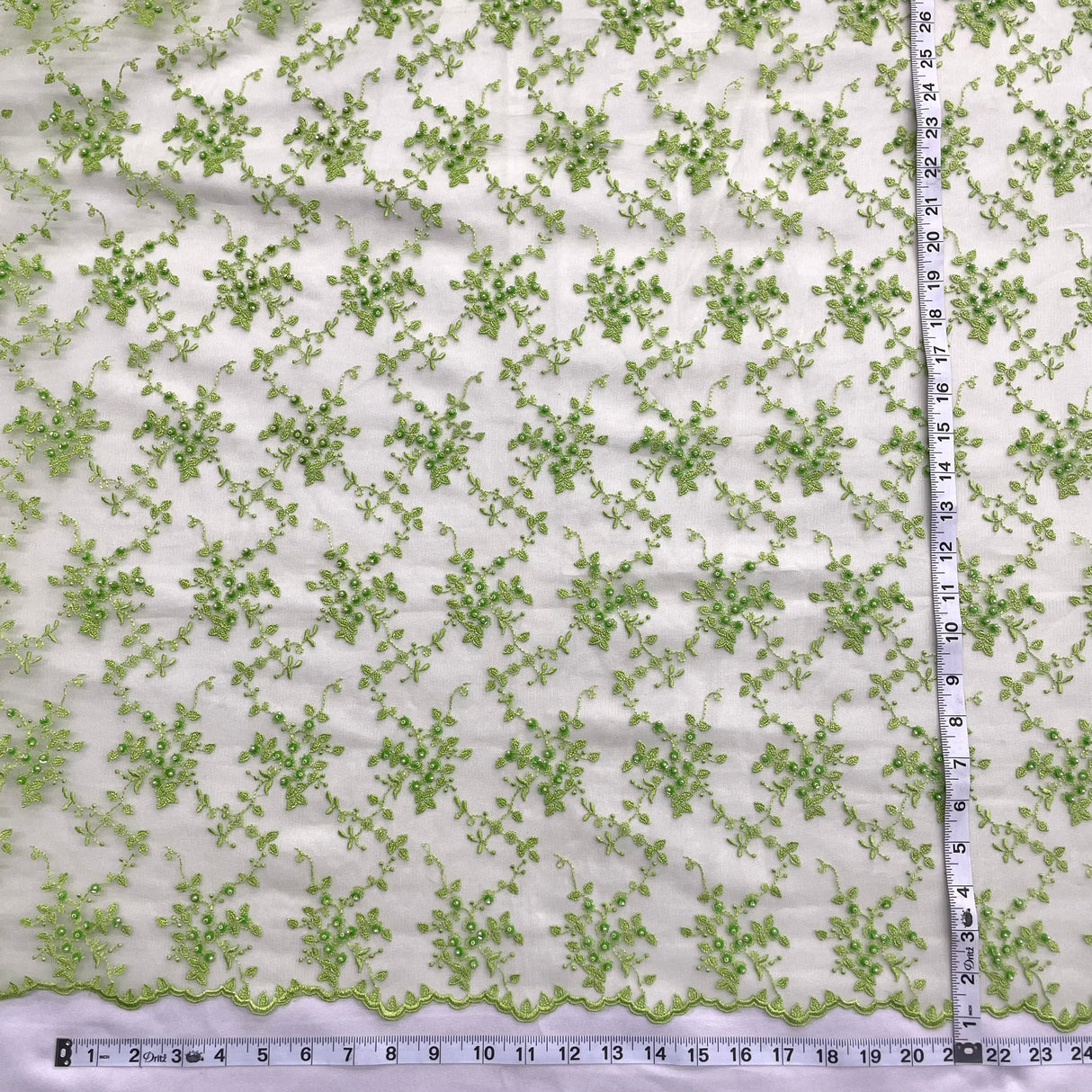 Beaded Lace Fabric on Polyester Net Mesh