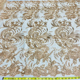 1 Yard - Corded & Sequined Bridal Lace Fabric Embroidered on 100% Polyester Net Mesh - 54"