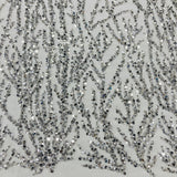 Beaded Sequined Lace Fabric on Polyester Net Mesh