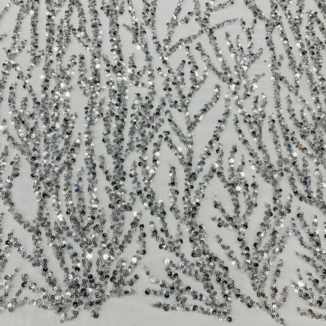 Beaded Sequined Lace Fabric on Polyester Net Mesh