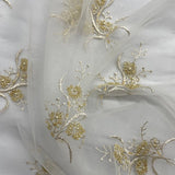 1 Yard - Beaded Lace Fabric Embroidered on 100% Polyester Net Mesh - Ivory - 52" Wide