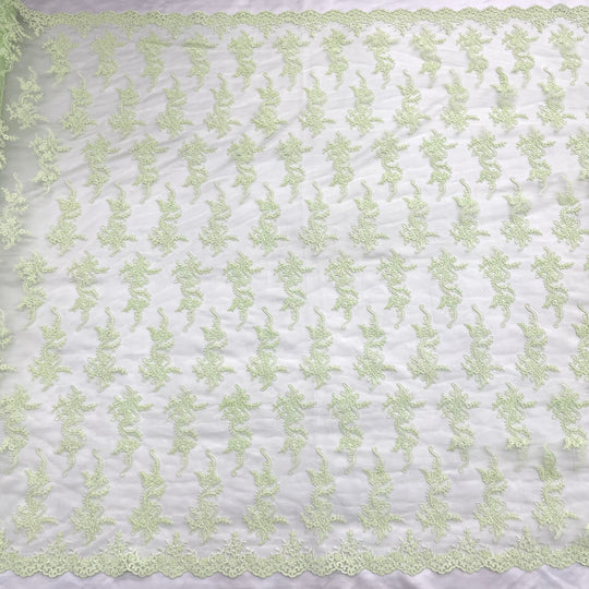 1 Yard Corded Bridal Lace Fabric Embroidered 100 Percent Polyester Net Mesh 54 inch Width