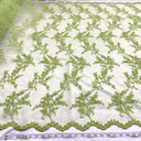 Beaded & Corded Bridal Lace Fabric - Peach, Lime Green, Embroidered, 52" Width (1 Yard)