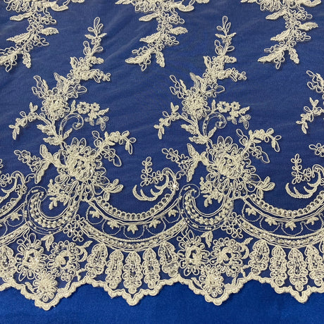 Embroidered Mesh Bridal Lace White