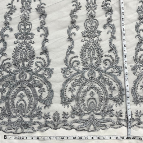 Beaded Lace Fabric on Polyester Net Mesh 54"