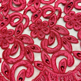 1 Yard Luxurious Beaded and Corded Bridal Lace Fabric Embroidered on Polyester Net Mesh