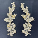 Beaded Corded Floral Lace Applique Embroidered On 100 Percent Polyester Fabric - Floral Embroidery, 10" X 3" Each Side, 4 Colors (1 Pair)