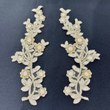 Beaded Corded Floral Lace Applique Embroidered On 100 Percent Polyester Fabric - Floral Embroidery, 10" X 3" Each Side, 4 Colors (1 Pair)