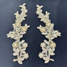 Beaded Corded Floral Lace Applique Embroidered On 100 Percent Polyester Fabric - Floral Embroidery, 10" X 3" Each Side, 4 Colors (1 Pair)