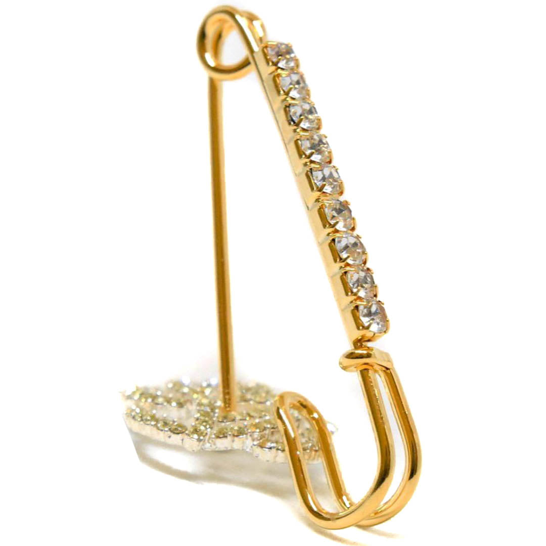 Rhinestone Safety Pin Gold 2.5"