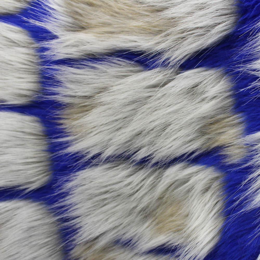 Blue Gray Bricks Faux Fur Long Pile Fabric,