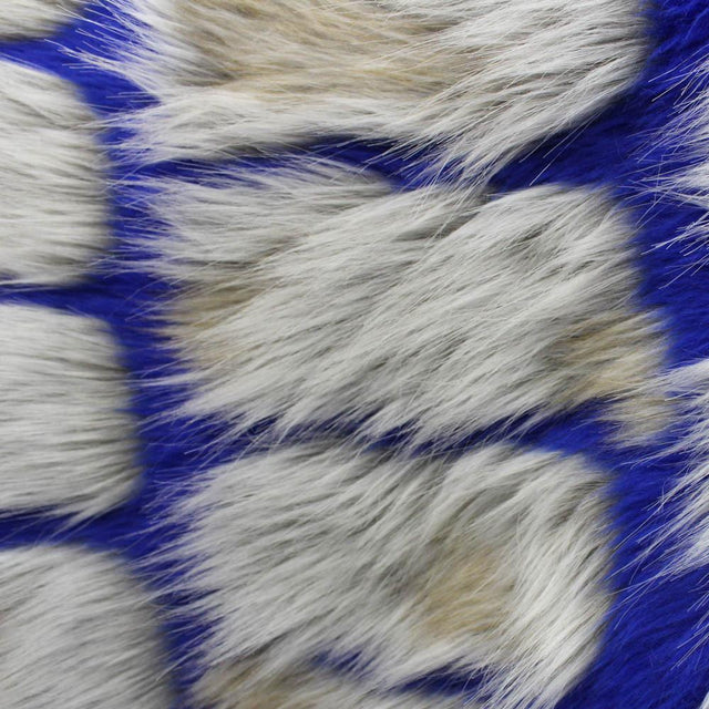 Blue Gray Bricks Faux Fur Long Pile Fabric,