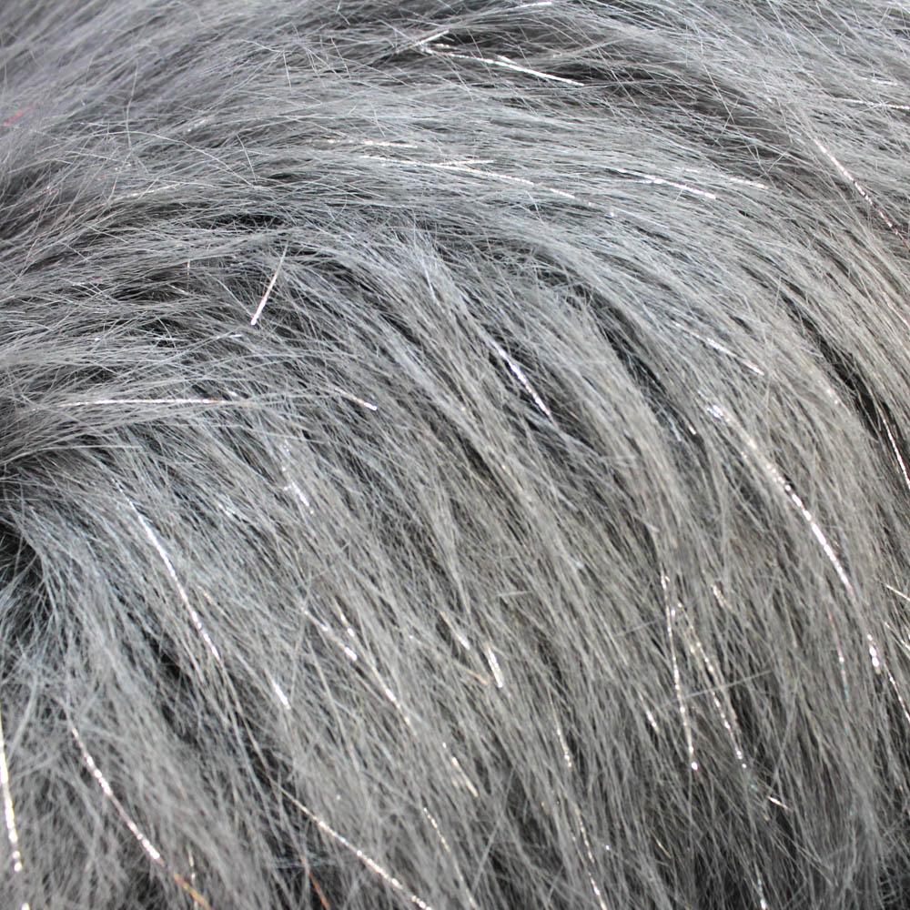 Grey Tinsel Sparkle Glitter Shaggy Faux Fur Long Pile Fabric,
