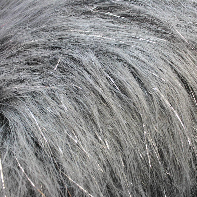 Grey Tinsel Sparkle Glitter Shaggy Faux Fur Long Pile Fabric,