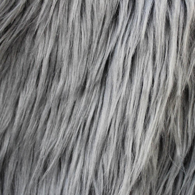 Grey Faux Fake Fur Solid Shaggy Long Pile Fabric,