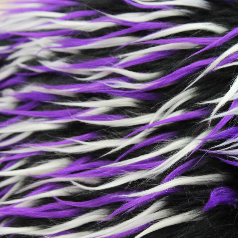 Violet White on Black Three Tone Spiked Faux Fur Fabric,
