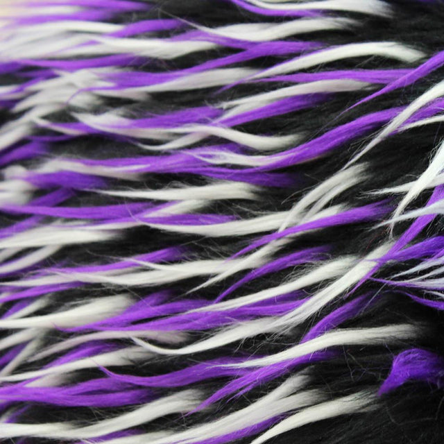 Violet White on Black Three Tone Spiked Faux Fur Fabric,