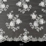 1 Yard Beaded 3D Floral Lace Fabric Embroidered on 100% Polyester Net Mesh White