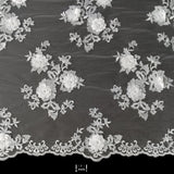 Beaded 3D Floral Lace Fabric White 51"