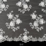 3D Floral Beaded Lace White Mesh