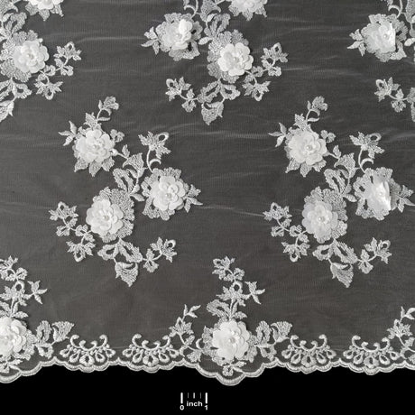 3D Floral Beaded Lace White Mesh
