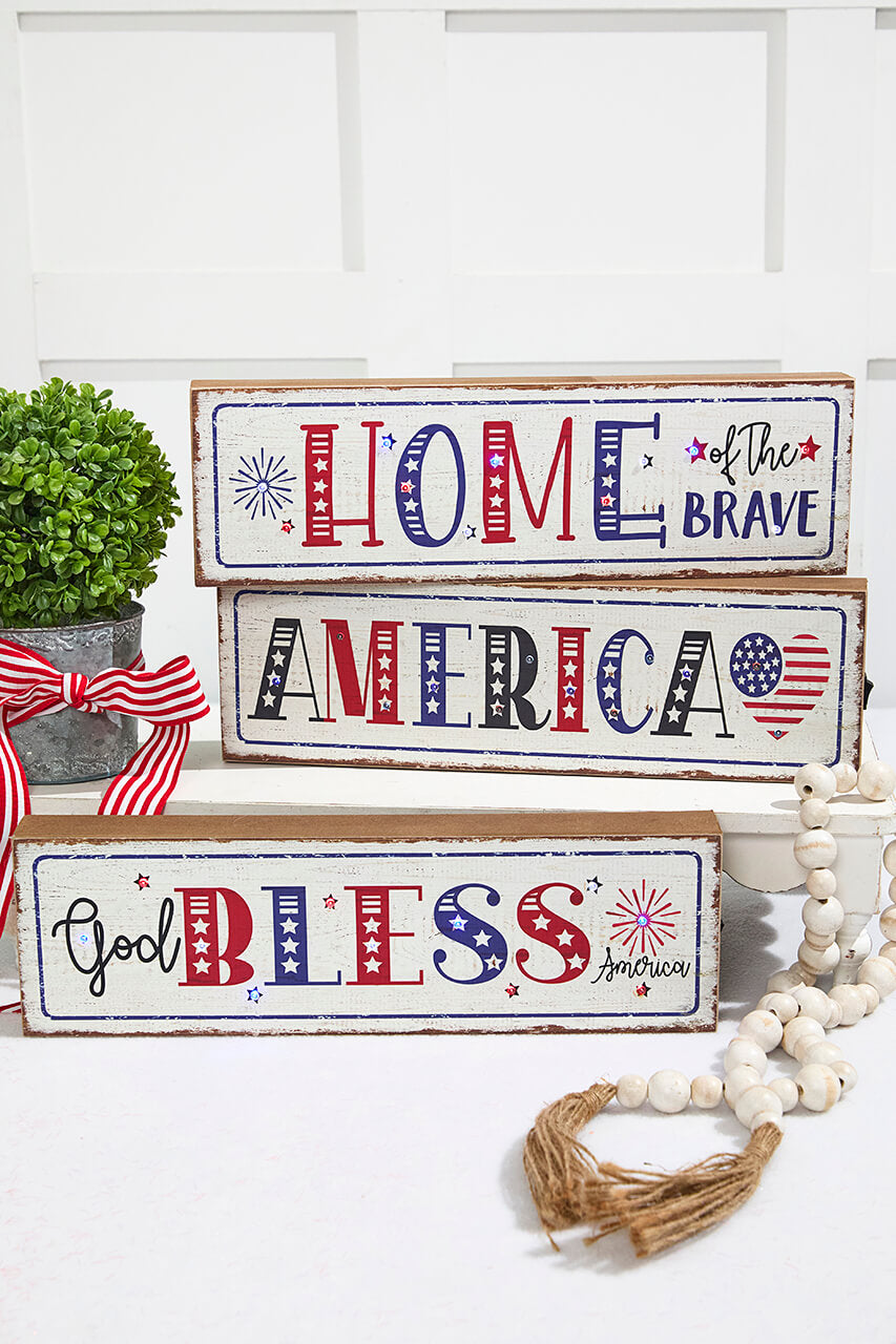 15.75" Lighted Wood Americana Block
