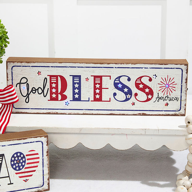 15.75" Lighted Wood Americana Block