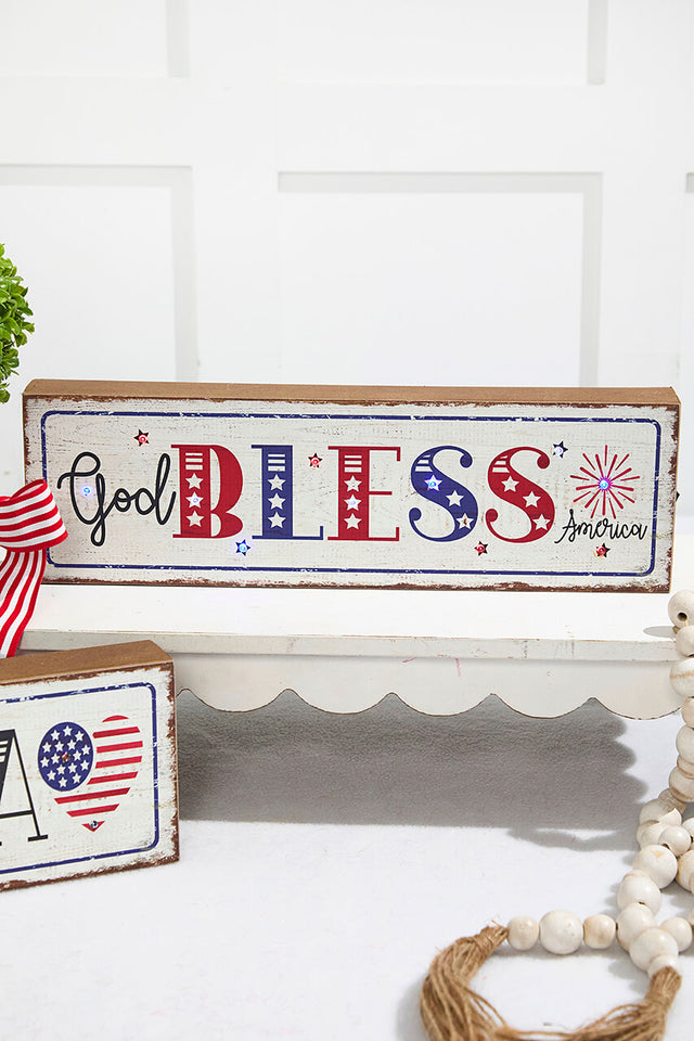 15.75" Lighted Wood Americana Block