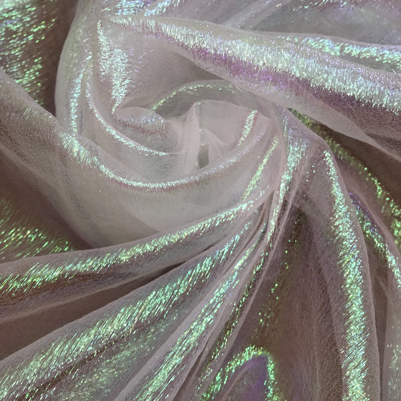 1 Yard Iridescent White Crushed Organza Sheer, Lightweight Shimmer Fabric for Gowns, Costumes & Event Décor 45” Wide