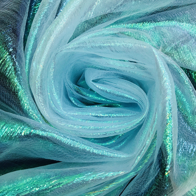 1 Yard Aqua Crush Barbie Organza Fabric Iridescent Sheer Lightweight Material for Dresses & Decor 45 Inch Wide