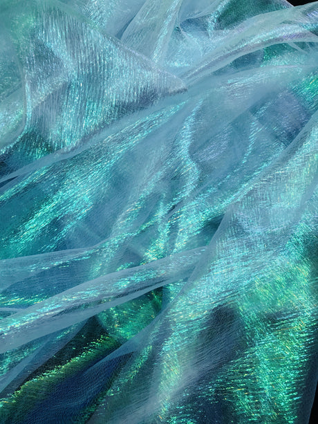 Aqua Crush Barbie Organza Polyester Fabric - Aqua, Sheer Iridescent Shimmer, 45" Width (1 Yard)