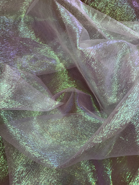 1 Yard Iridescent White Crushed Organza Sheer, Lightweight Shimmer Fabric for Gowns, Costumes & Event Décor 45” Wide