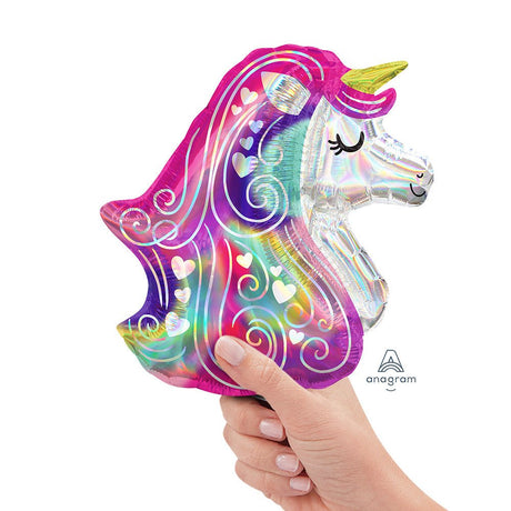 Foil Balloon Iridescent Heart Unicorn Mini Shape