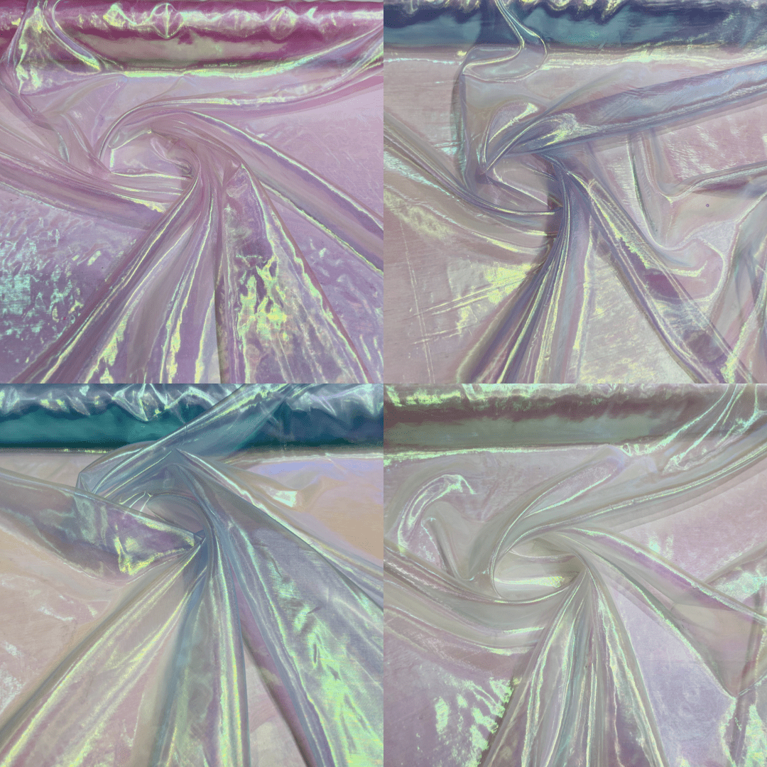 Iridescent Organza Polyester Fabric - Pink Iridescent, Sheer, Lightweight (1 Yard)