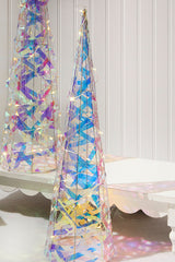 LED Iridescent Trees Battery Operated Set of 2 Modern Christmas Light Up Decorative Tabletop Accent Trees