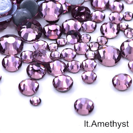 Small Bag Glue On Rhinestones Flat Back Rhinestone - Amethyst, 2MM To 6MM Sizes (1 Bag)
