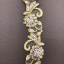 1 Yard Handmade Beaded & Corded Lace Trimming Embroidered on Polyester Organza 2 Inch Width
