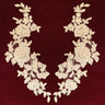 Beaded Corded Floral Lace Applique Polyester Fabric - Embroidered Net Mesh, 13" X 3", Black, Gold, Ivory, Silver, White, Ivory With Rose Gold Cording, White With Rose Gold Cording (1 Pair)