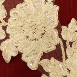 Beaded Corded Floral Lace Applique Polyester Fabric - Embroidered Net Mesh, 13" X 3", Black, Gold, Ivory, Silver, White, Ivory With Rose Gold Cording, White With Rose Gold Cording (1 Pair)