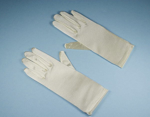 12 Pairs Ivory Kids Satin Gloves Wrist Length 8-12 Years