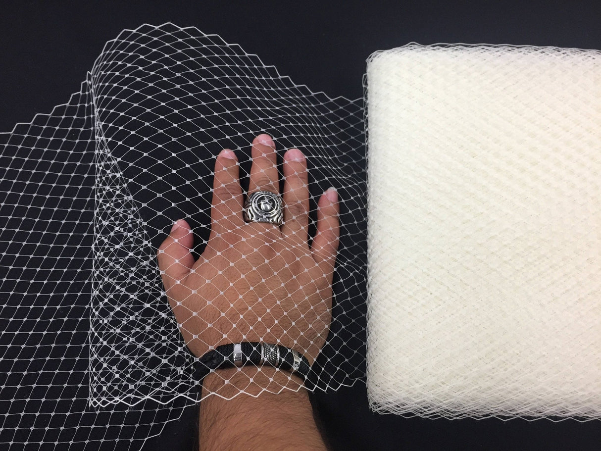 Birdcage Bridal Veil Netting Nylon Fabric - Ivory French Net Trim, 9" Width (1 Yard)