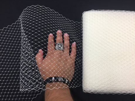 Birdcage Bridal Veil Netting Nylon Fabric - Ivory French Net Trim, 9" Width (1 Yard)
